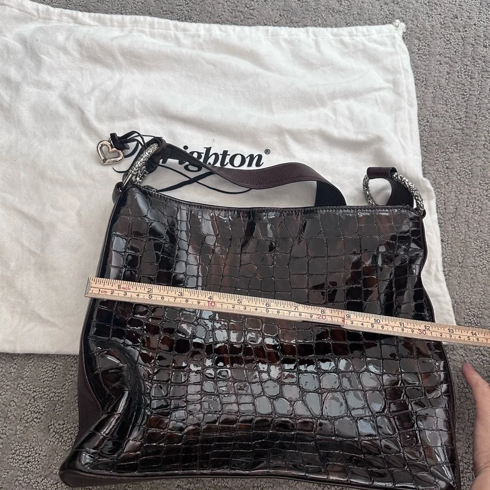 Brighton Glossy Croc-Embossed Shoulder Bag
